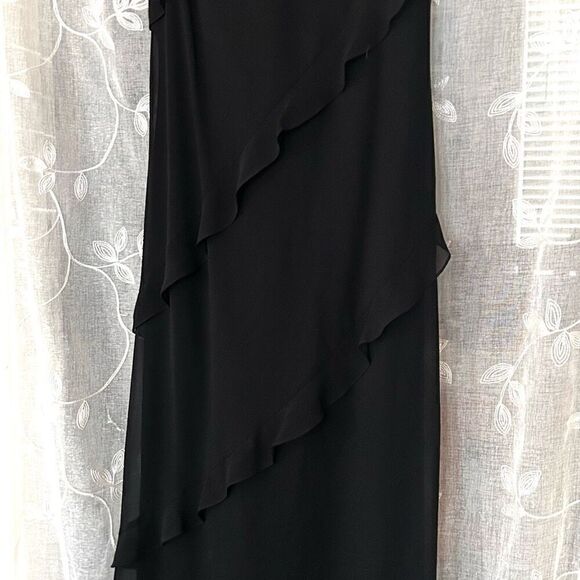 Vintage EVER BEAUTY Black Maxi Dress Chiffon Ruffle Sleeveless Formal SEE DETAIL - Picture 4 of 7